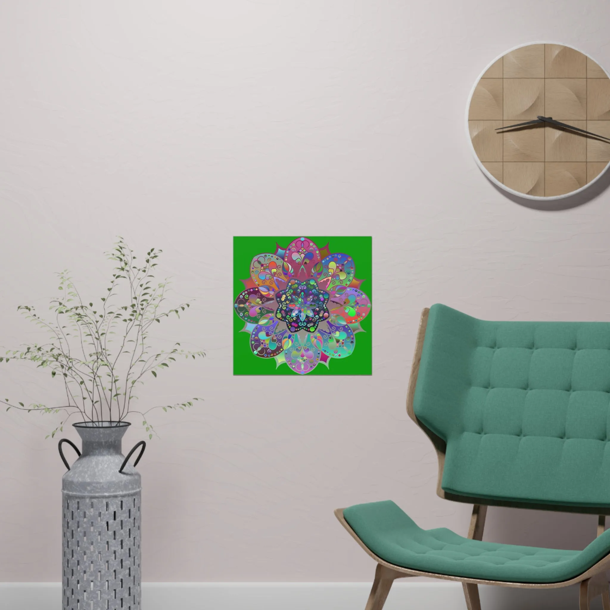 Hand-Drawn Bright Mandala Poster - Dark Green