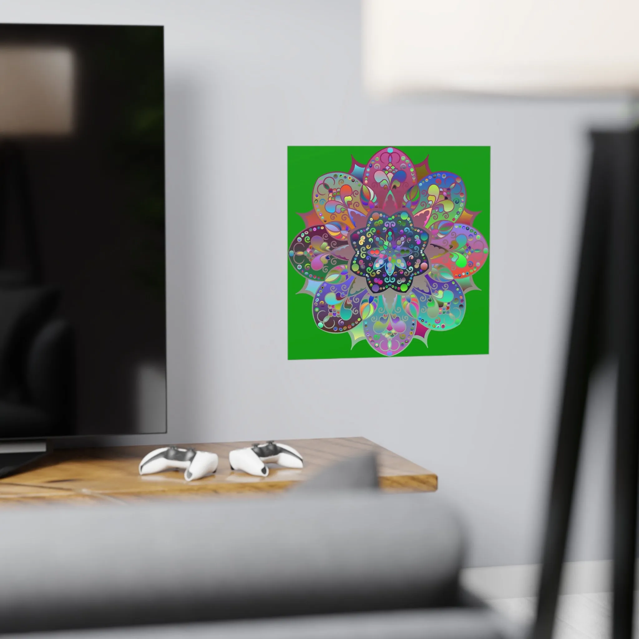 Hand-Drawn Bright Mandala Poster - Dark Green