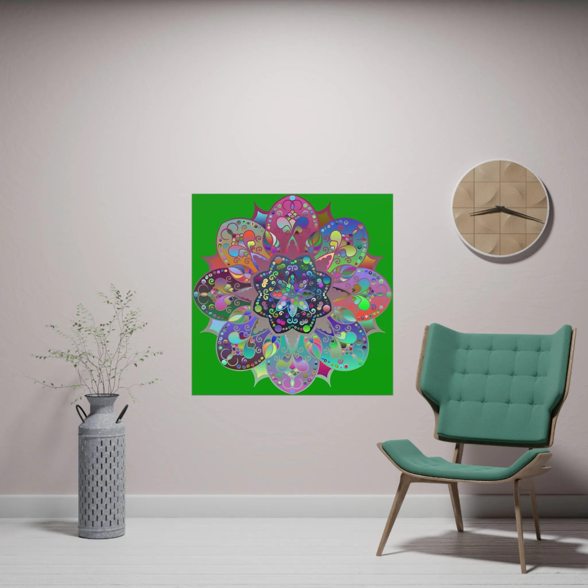 Hand-Drawn Bright Mandala Poster - Dark Green