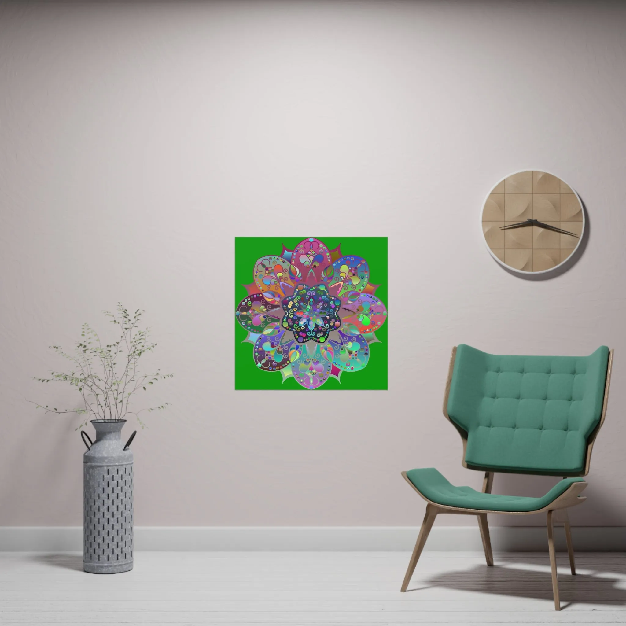 Hand-Drawn Bright Mandala Poster - Dark Green