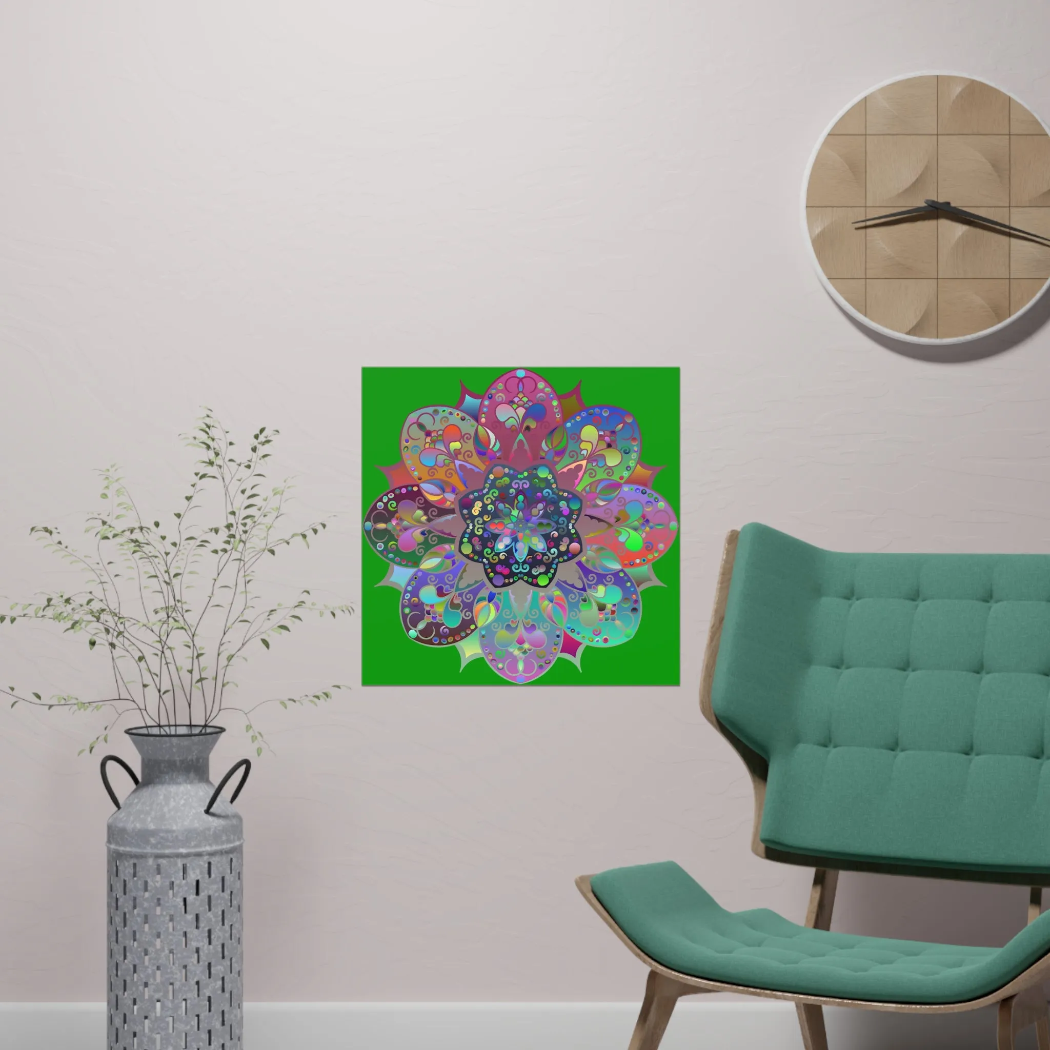 Hand-Drawn Bright Mandala Poster - Dark Green