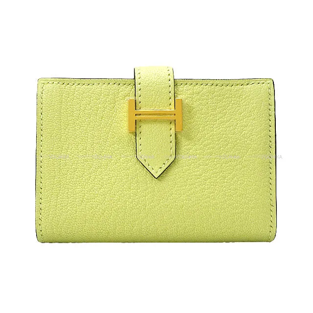 HERMES card holder Bearn Card holder Jaune Bourgeon Chevre Myzore Gold HW Stamp U[BRAND NEW][Authentic]