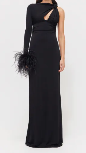 JANAURIA One Sleeve Feathers Maxi Dress