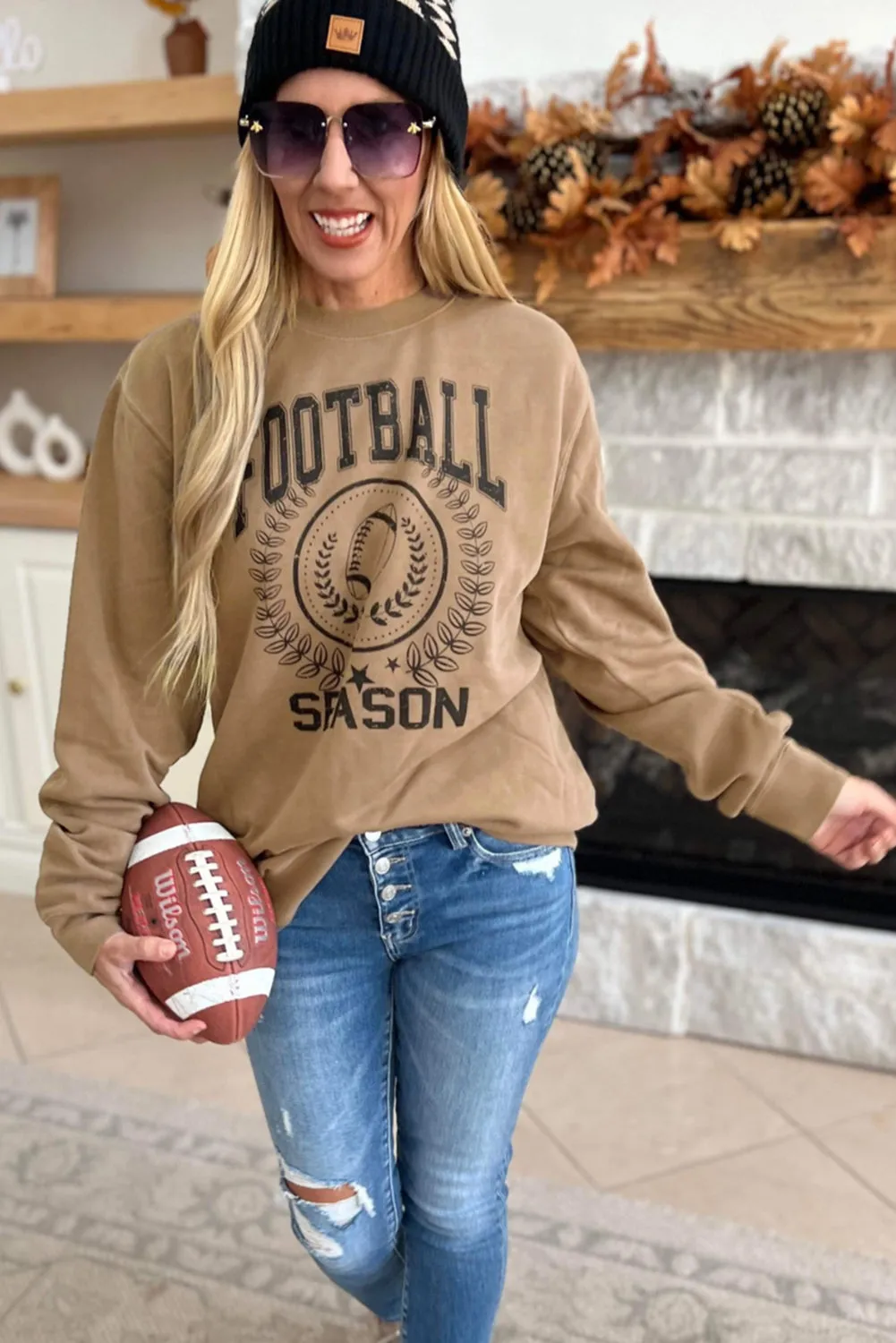 Khaki FOOTBALL SEASON Graphic Game Day Sweatshirt