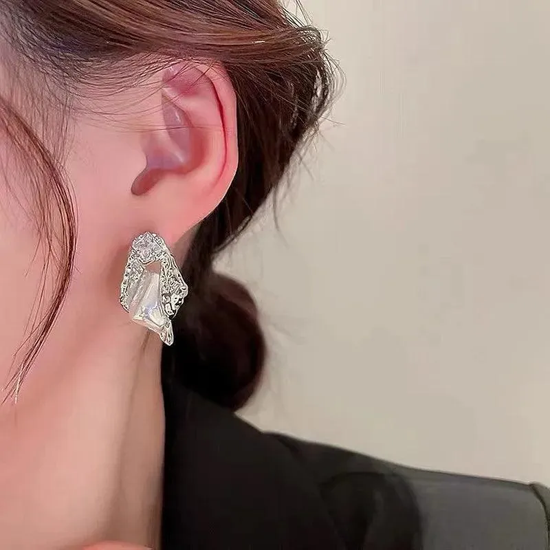 Korean Irregular Metal Drop Earrings with Fresh Pearl Charm - RM225 Jewelry