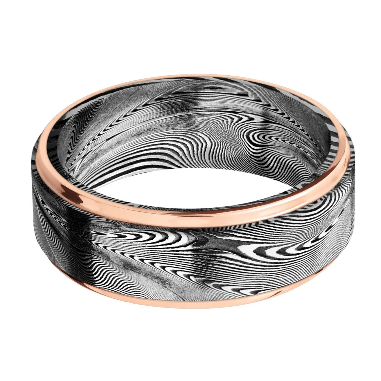 Lashbrook 8MM TightWeave Damascus Wedding Band with Rose Gold Edge