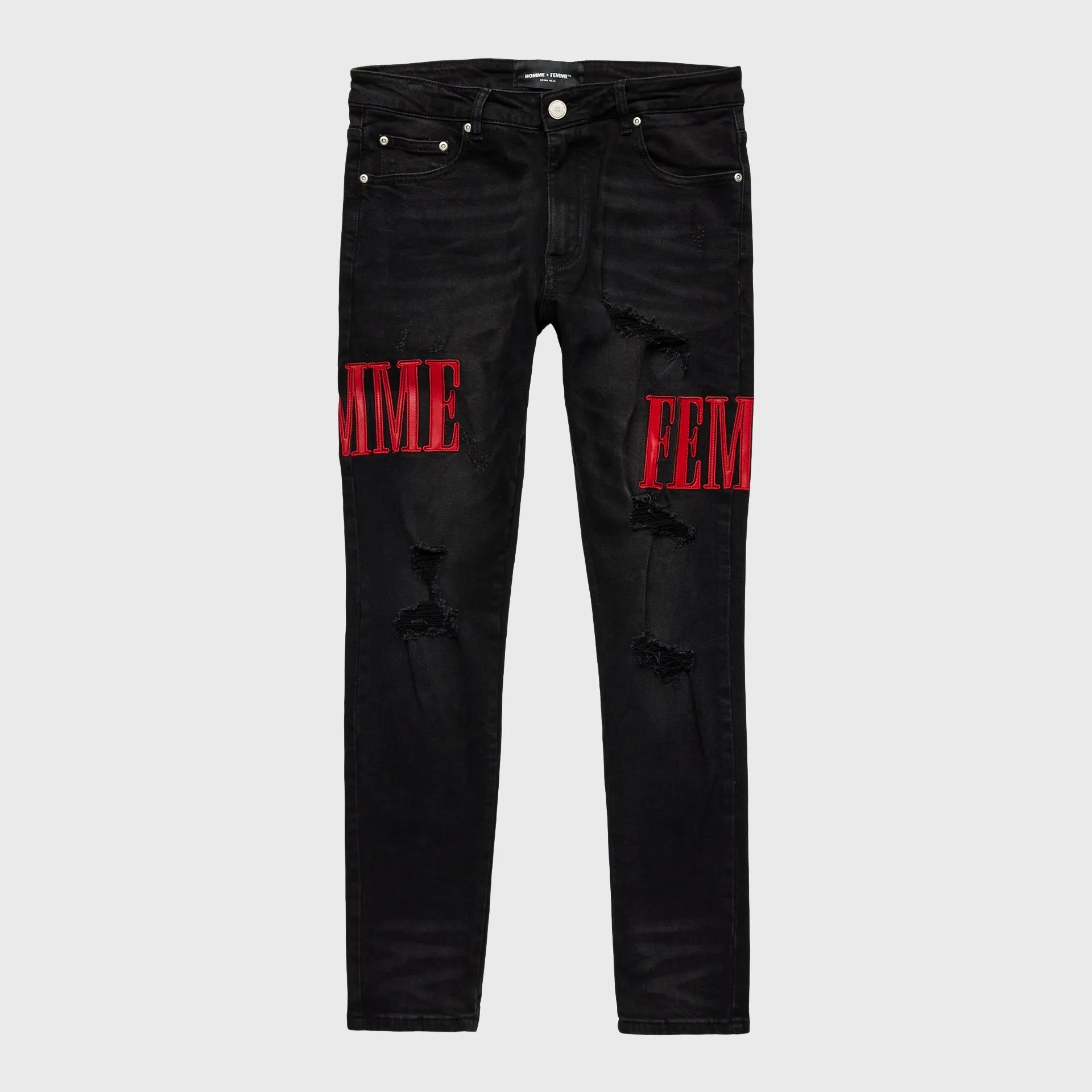 Letterman Denim Black With Red Letters