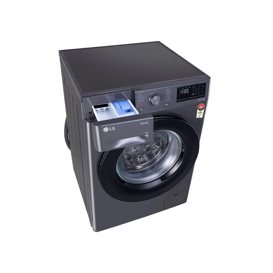 LG 8Kg Front Load Washing Machine, AI Direct Drive™ , Steam, Middle Black