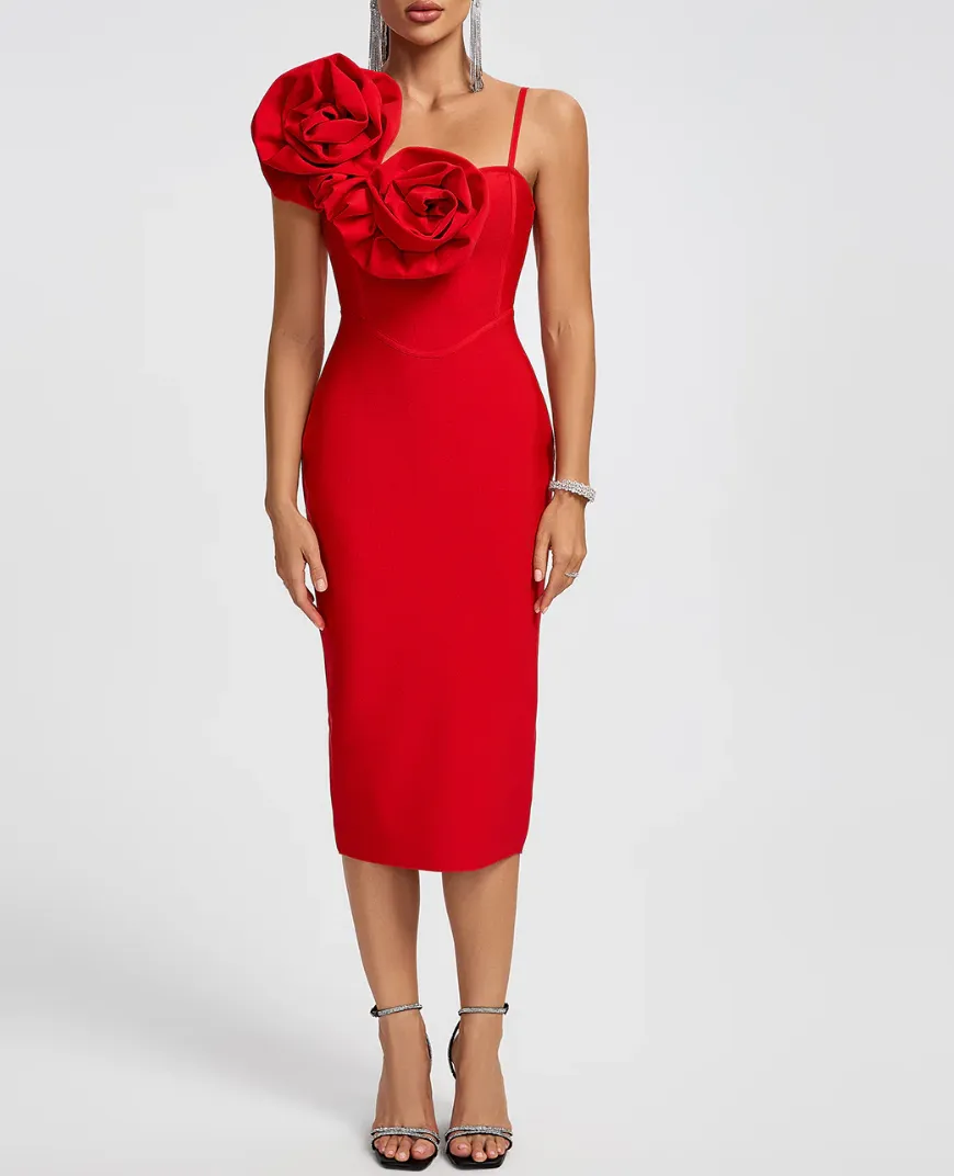 MAURA Huge Flowers Bandage Midi Dress