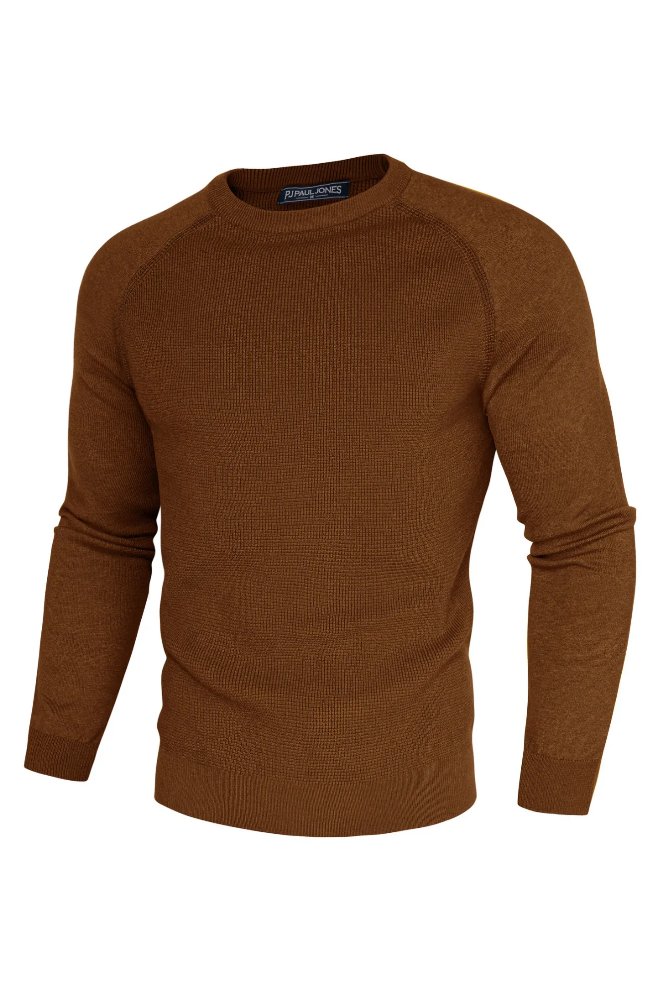 Men Waffle Textured Sweater Long Raglan Sleeve Crew Neck Pullover Knitwear