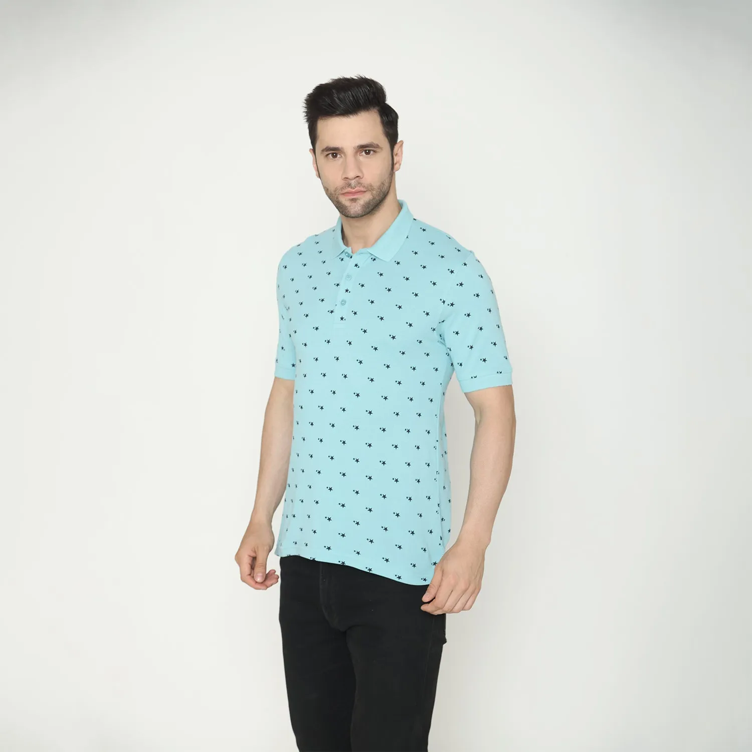 Men's Printed Half Sleeves Tees - Nile Blue