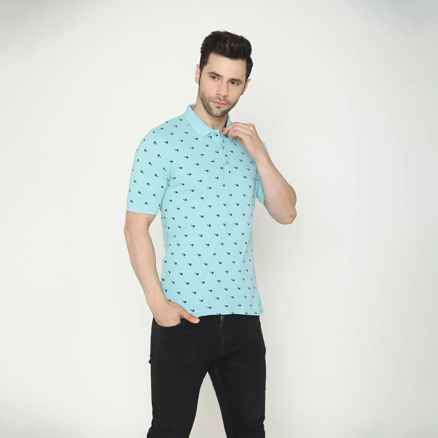 Men's Printed Half Sleeves Tees - Nile Blue