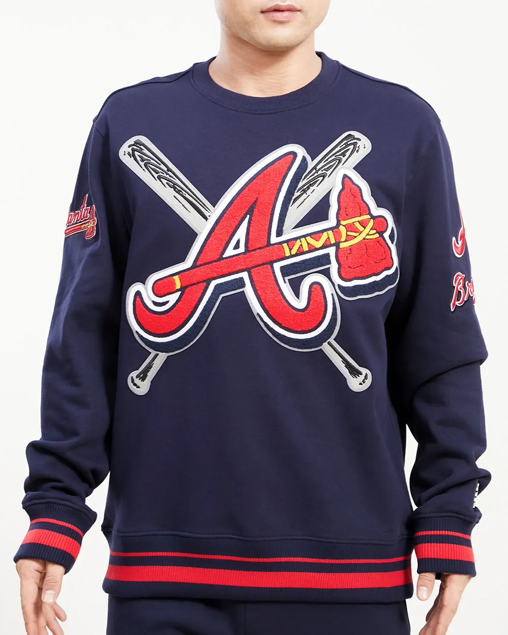 MLB ATLANTA BRAVES MASHUP MEN'S RIB CREWNECK (MIDNIGHT NAVY/RED/MIDNIGHT NAVY)