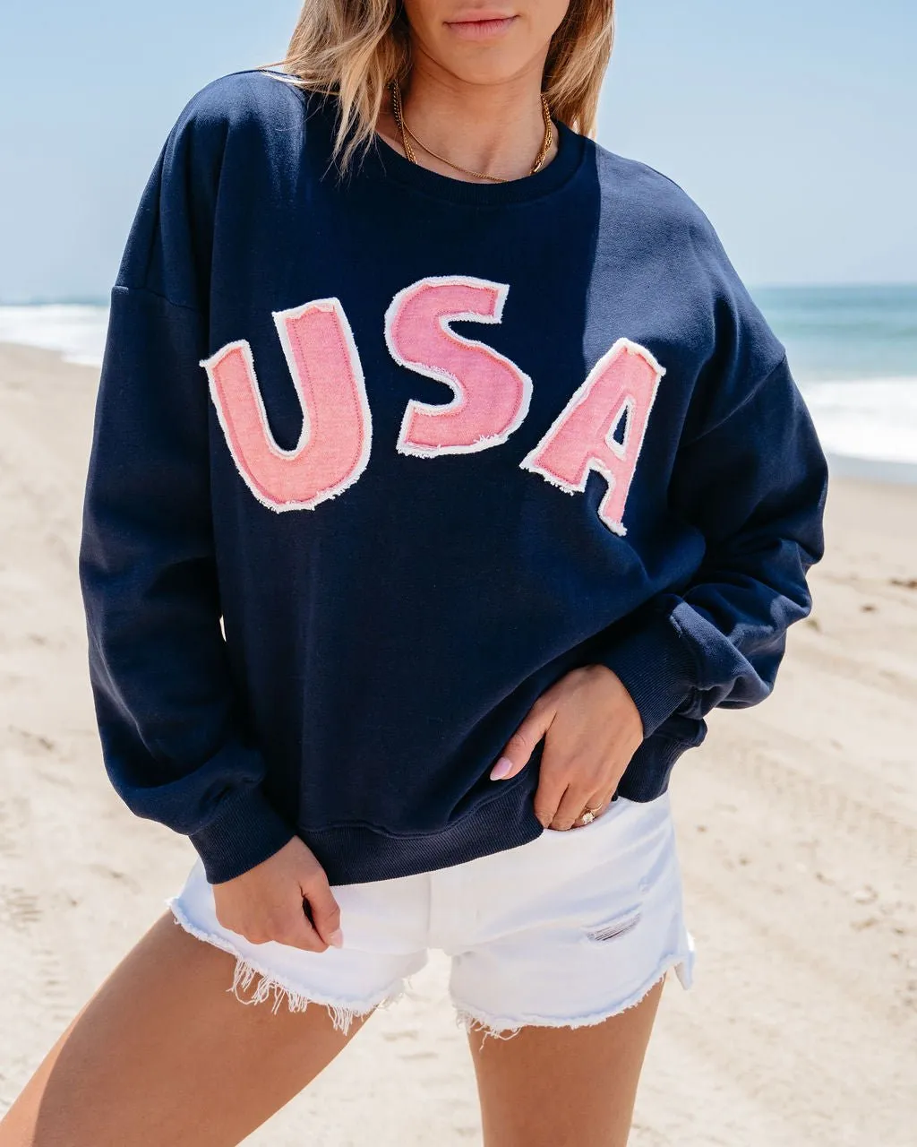 Navy USA French Terry Embroidered Sweatshirt - FINAL SALE