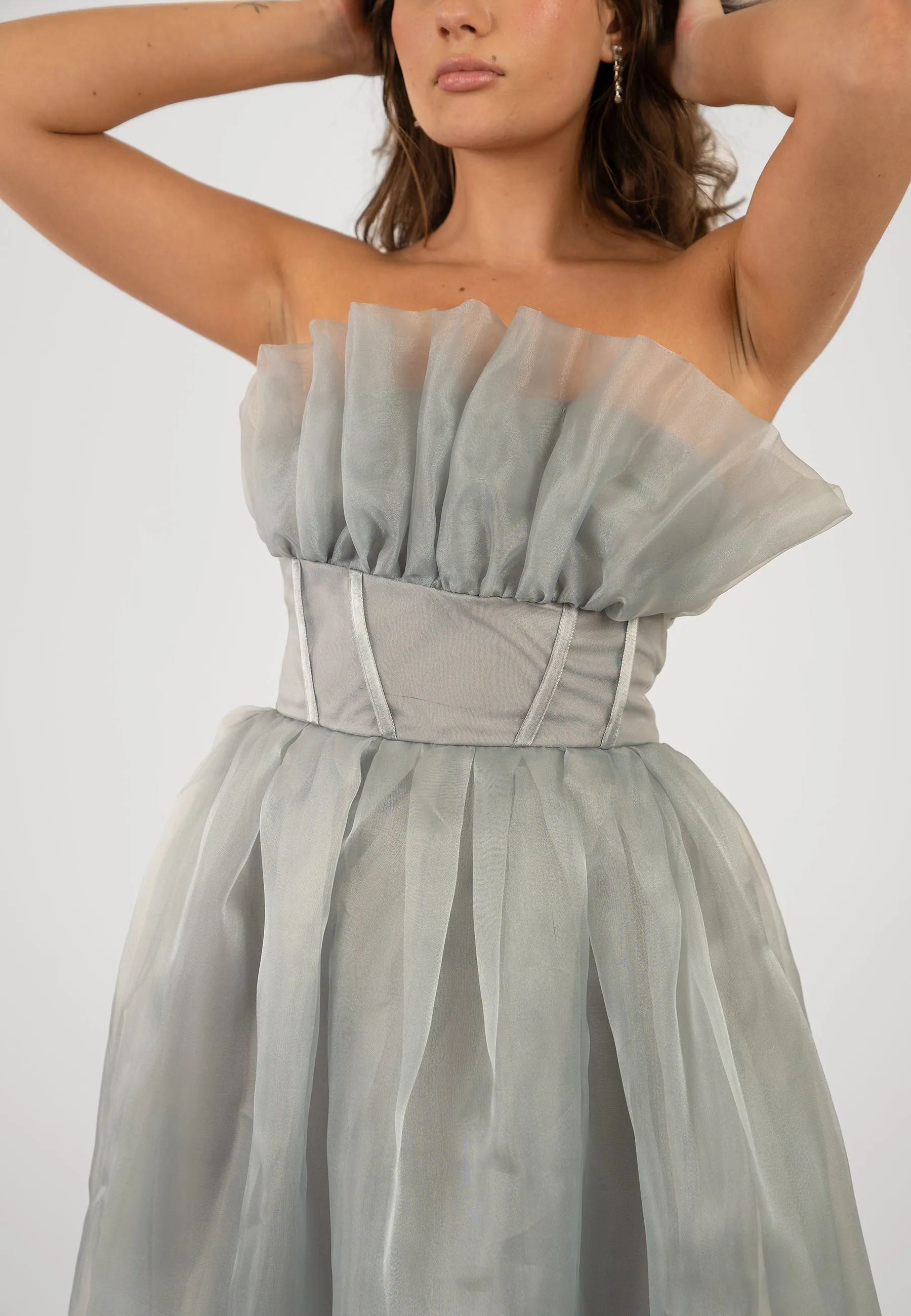 Noah Organza Midi Dress in Grey