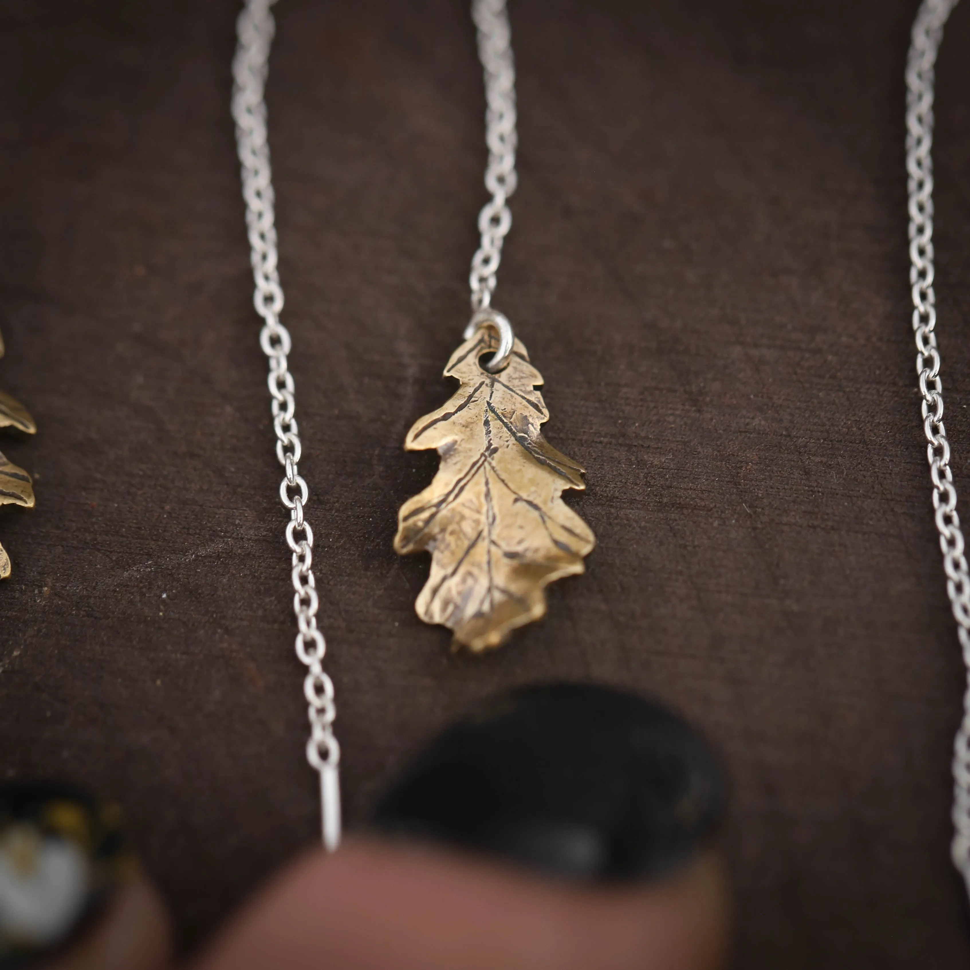 Oak and Aspen Leaf Ear Threaders Earrings in Brass and Sterling Silver