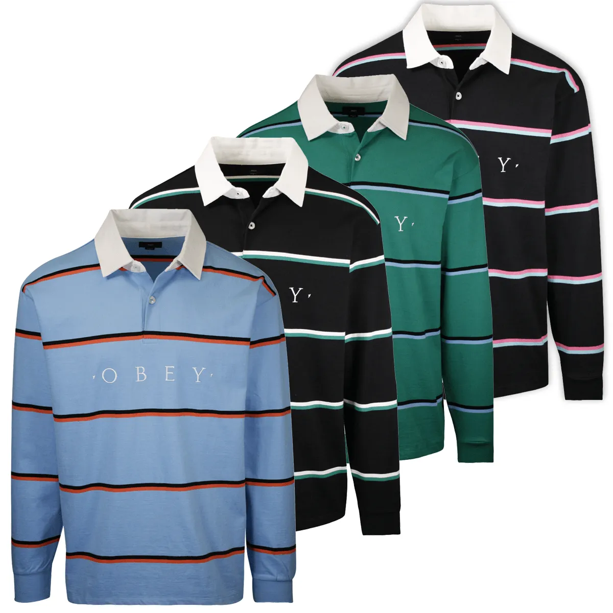 OBEY Men's Horizontal Stripe Button L/S Polo Shirt (S04)