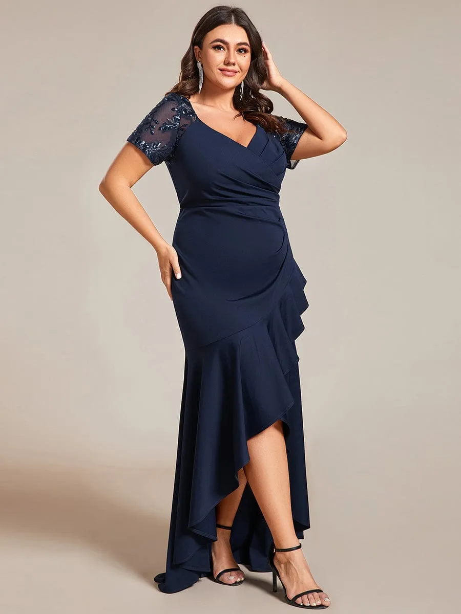 Plus Size High-Low V-Neck Bodycon Fishtail Formal Evening Dress