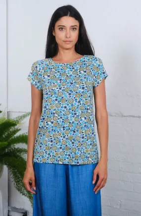 Queenie Top in Blue Flax Print