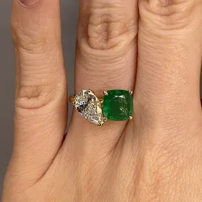 "Juni" Toi Et Moi 1.2 Carat Pear Cut Diamond Paired with 2 Carat Emerald Gem Ring