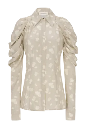 Raglan Sleeve Rose Print Shirt | Beige