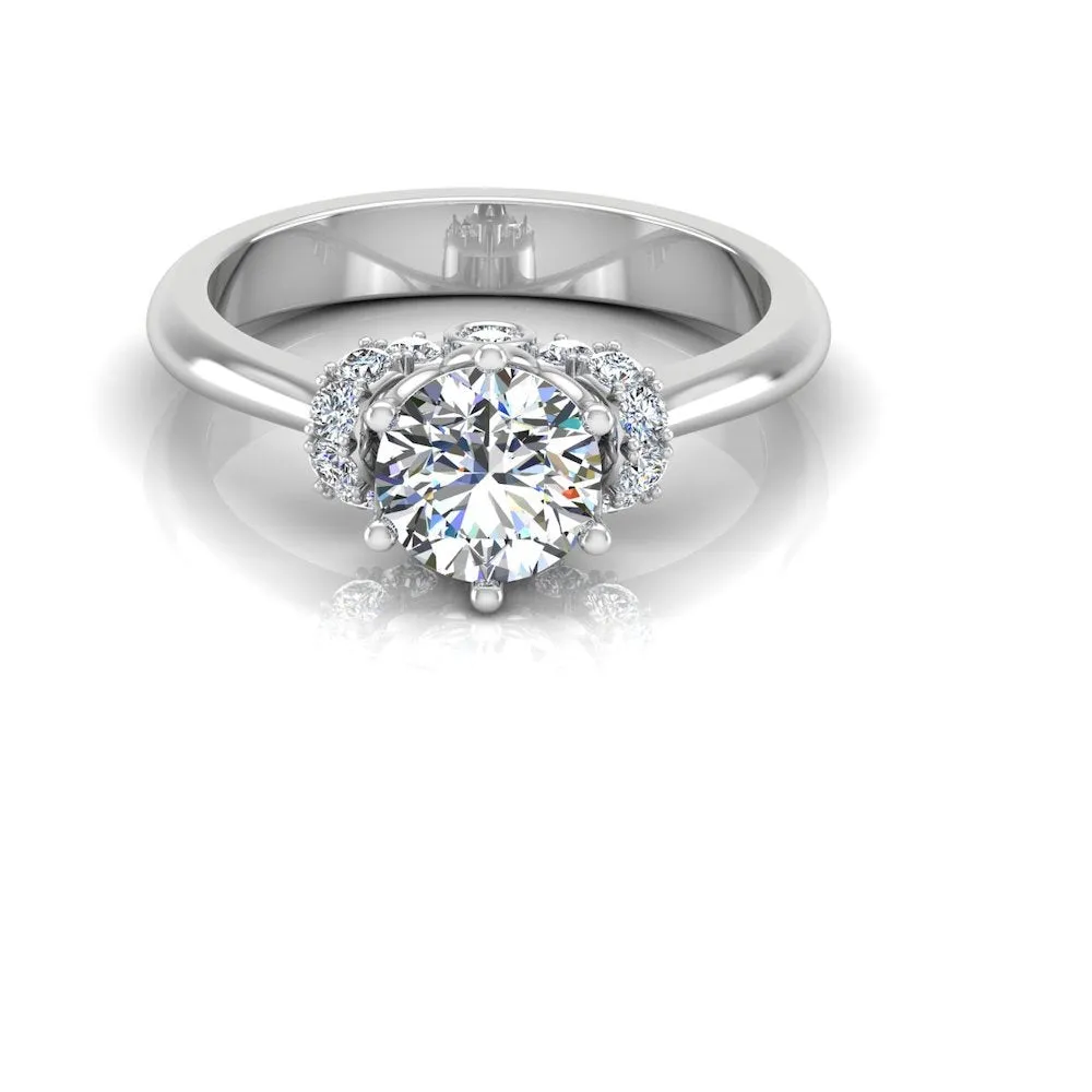 Round Tulip Bezel Halo Moissanite Engagement Ring