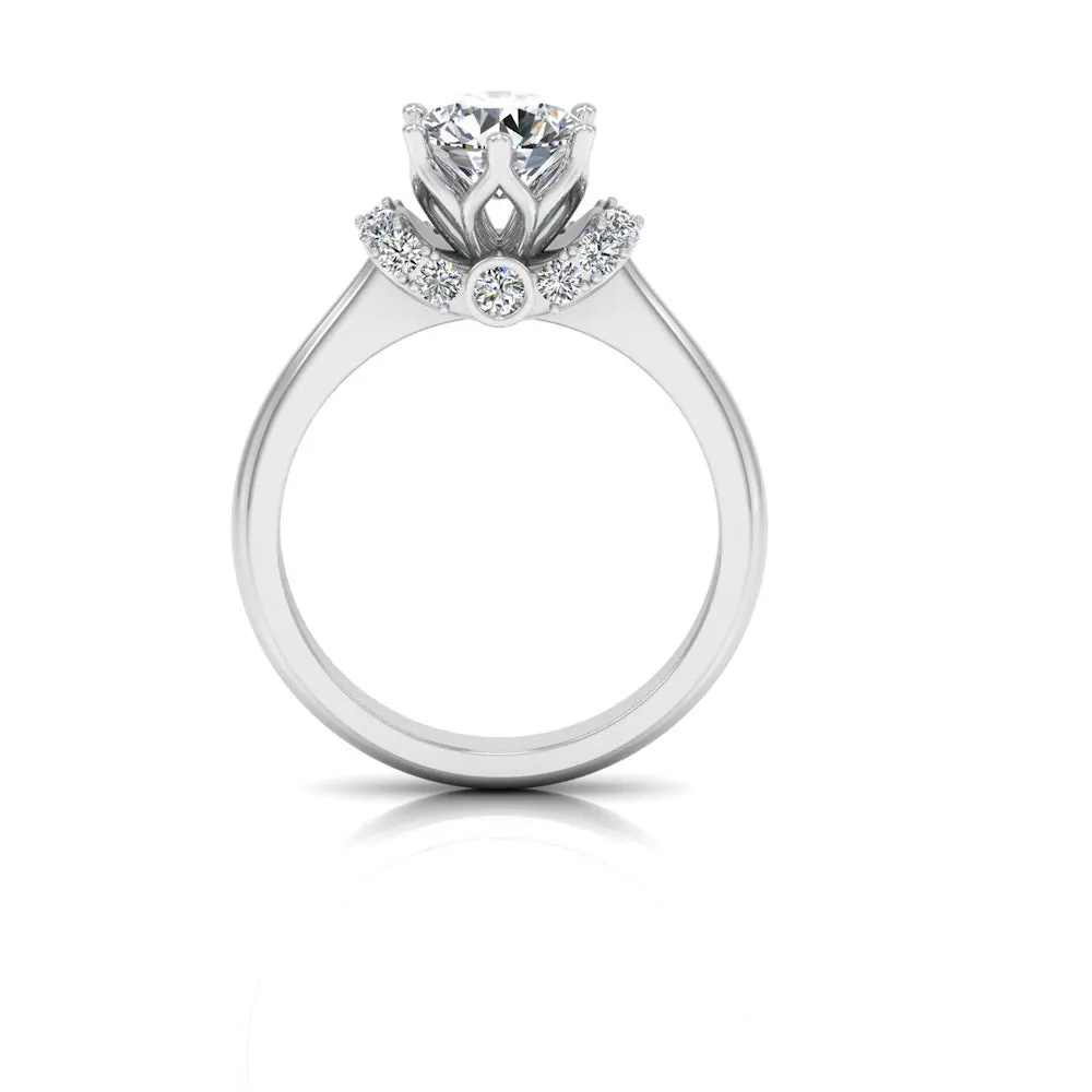 Round Tulip Bezel Halo Moissanite Engagement Ring