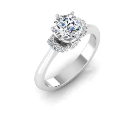 Round Tulip Bezel Halo Moissanite Engagement Ring