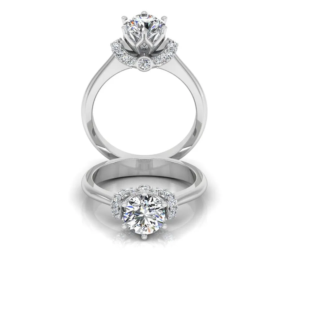 Round Tulip Bezel Halo Moissanite Engagement Ring