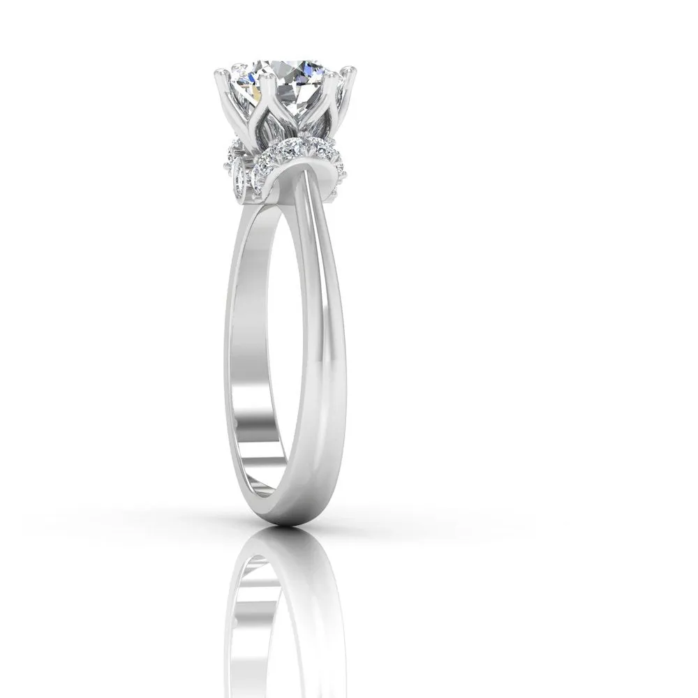 Round Tulip Bezel Halo Moissanite Engagement Ring