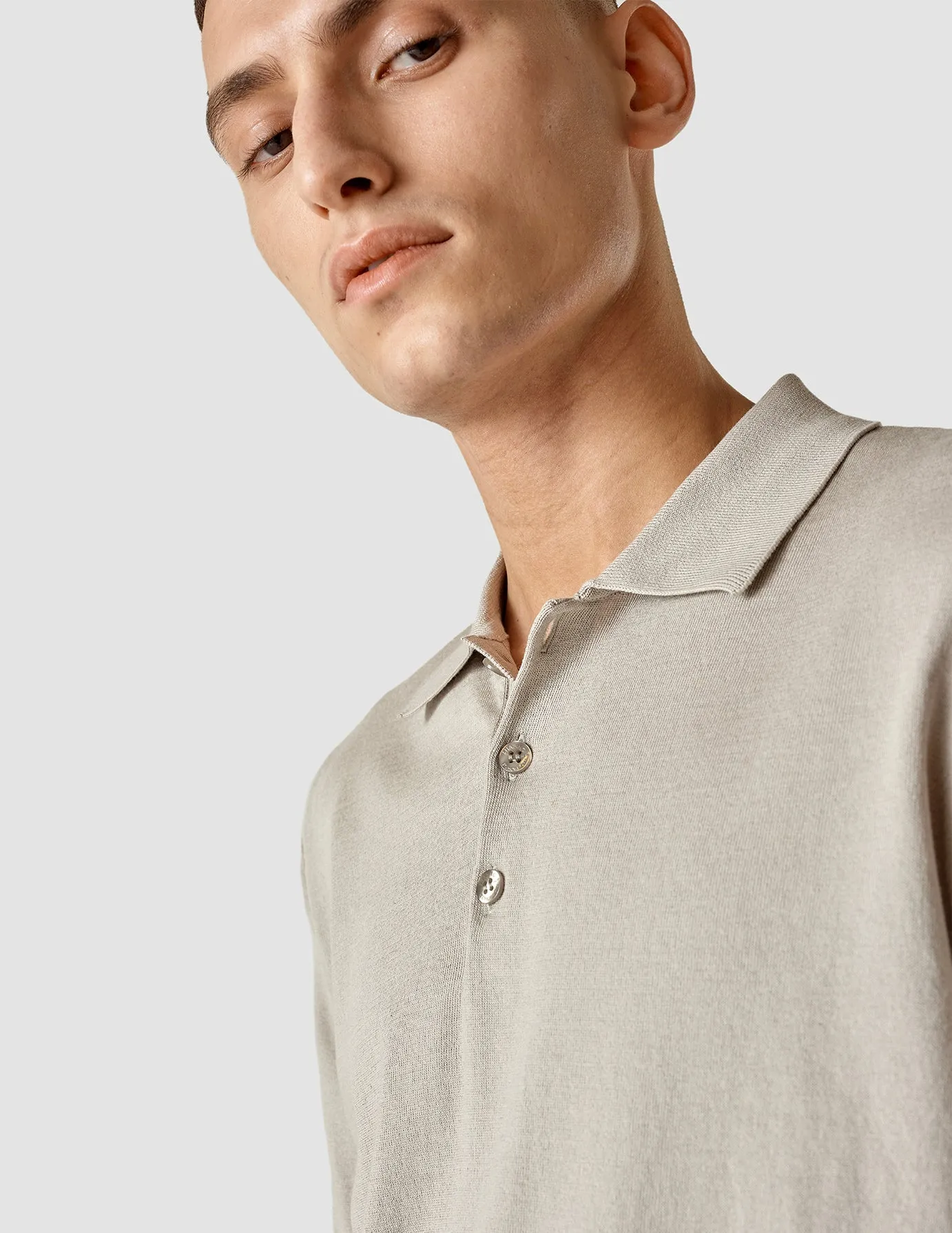 Silk / Cotton Short Sleeve Polo Light Grey