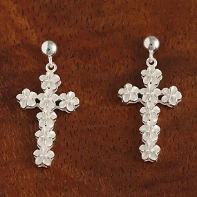 Sterling Silver Bead and Plumeria Cross Post Earrings