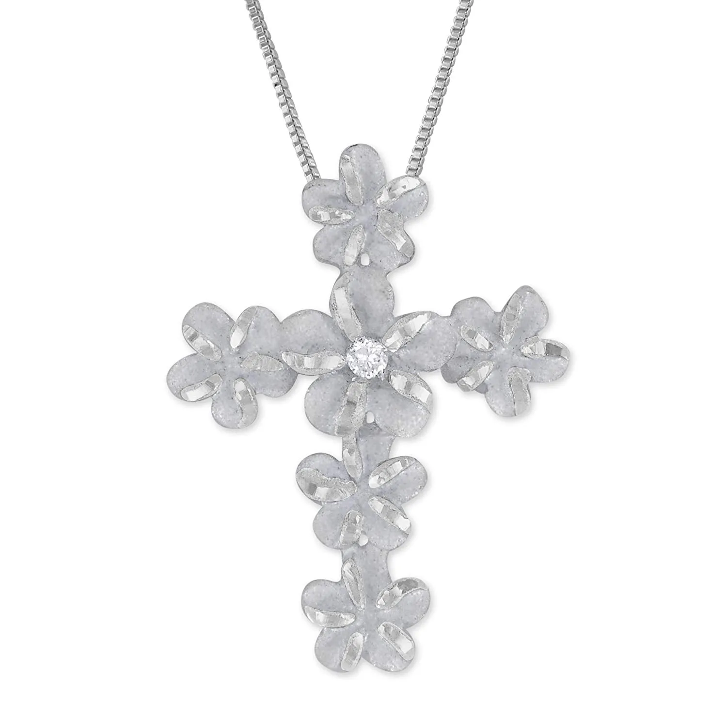 Sterling Silver Plumeria Cross Pendant Necklace, 16 2" Extender