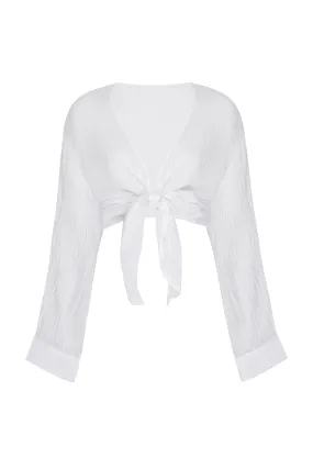 Tahiti Tie Top - White Crinkle Linen