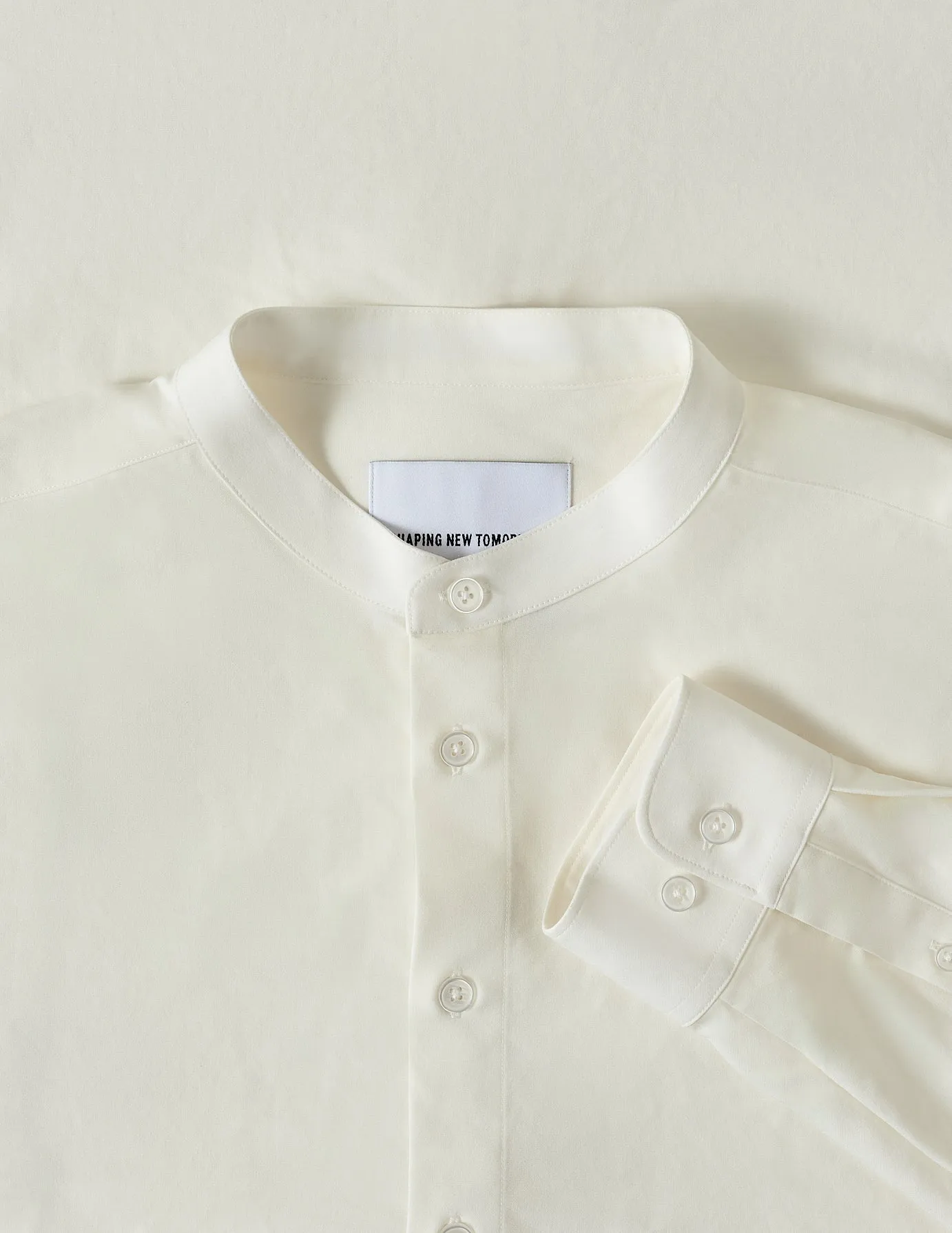 Tech Linen Mandarin Long Sleeve Shirt White