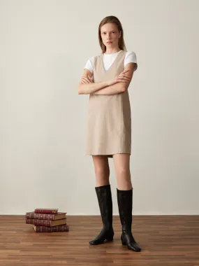 The Pinstriped Pinafore Dress in Oxford Tan