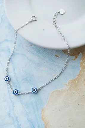 Triple Protection Evil Eye Sterling Silver Chain Bracelet